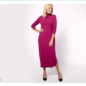 NWT Women With Control Finespun Jersey Tummy Control Midi Dress XLP Winter Berry